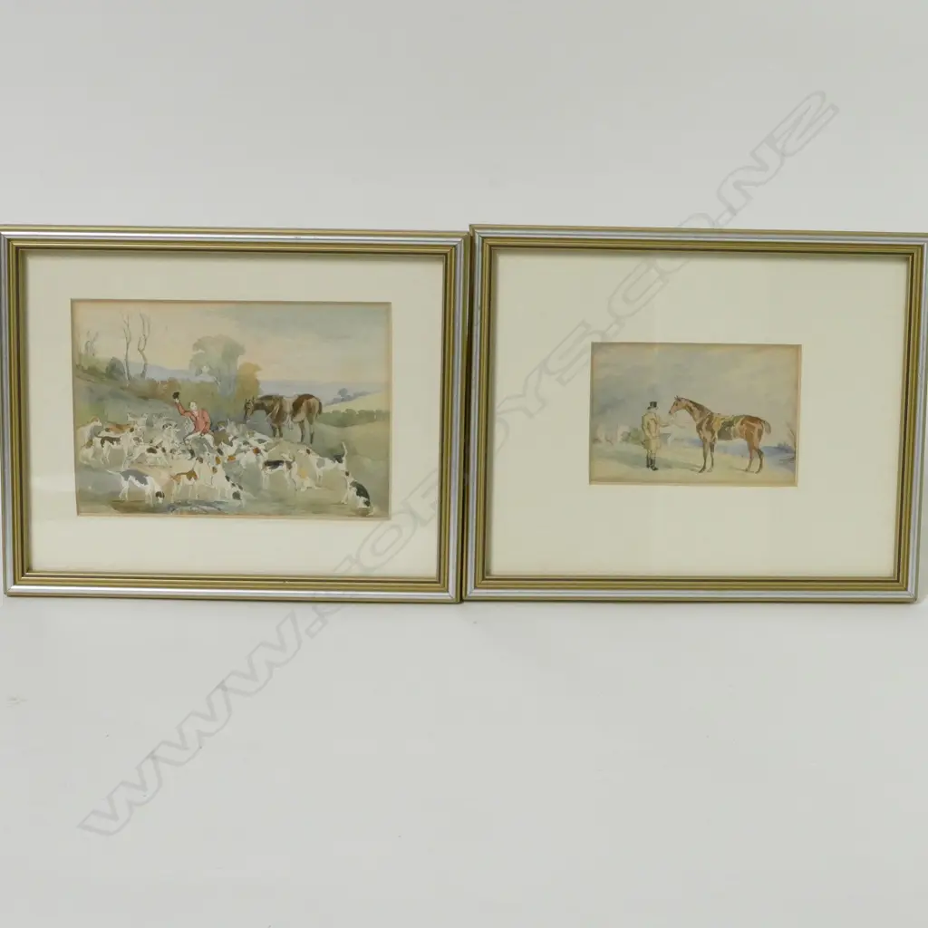 A pair of small 1830's hunting watercolours Image 1++