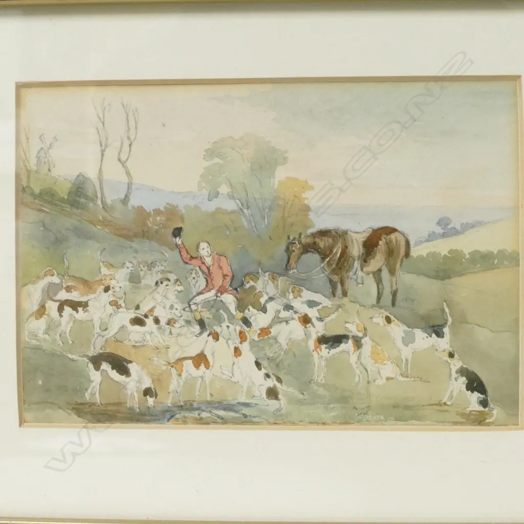 A pair of small 1830's hunting watercolours Image 1++