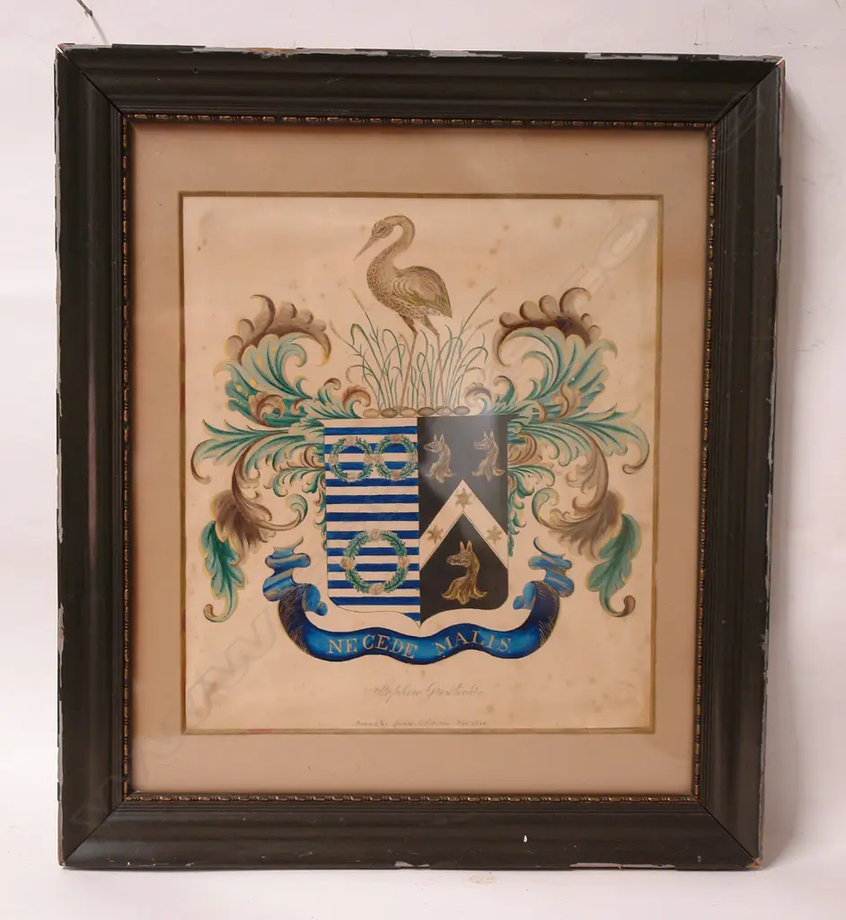 A 19thC watercolour painted with an elaborate coat of arms Image 1++