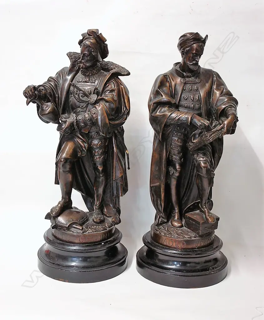 Pair of large 19thC hollow bronzed spelter figures Image 1++