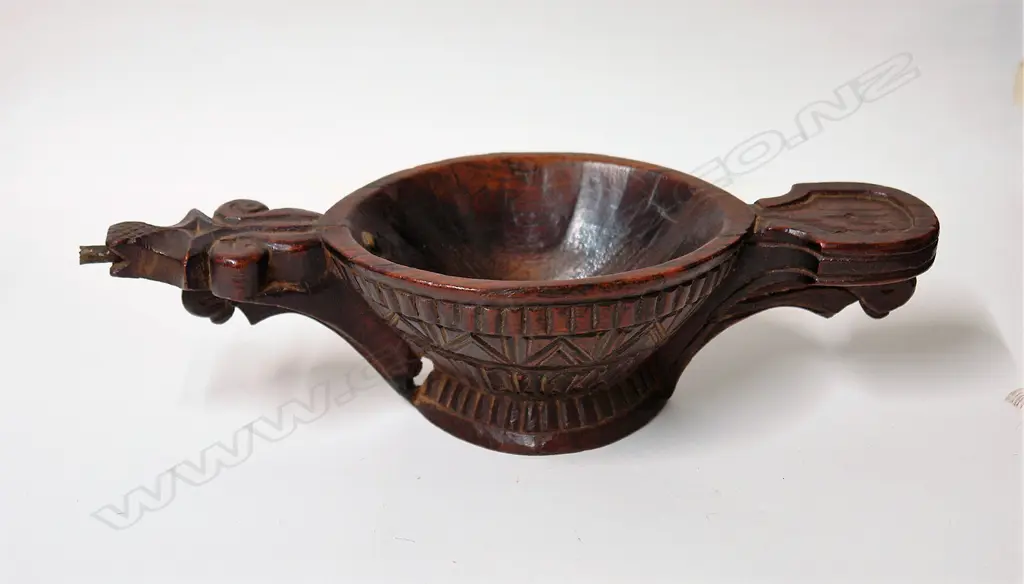An old European carved wood ceremonial pouring vessel Image 1++