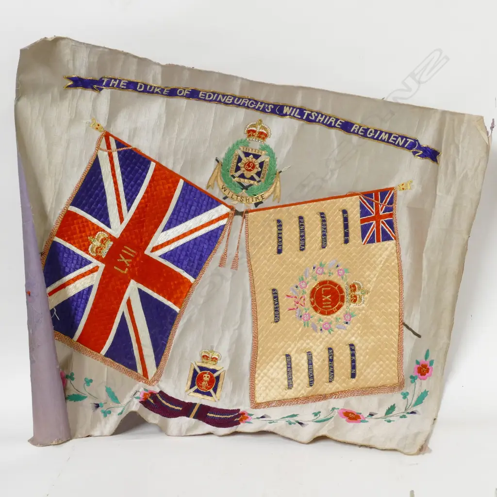 An early 1900 embroidered hatchment for the Wiltshire Regiment Image 1++