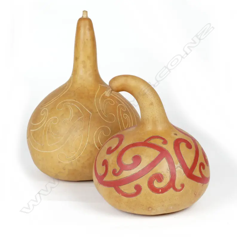 Two carved Maori gourds Image 1++