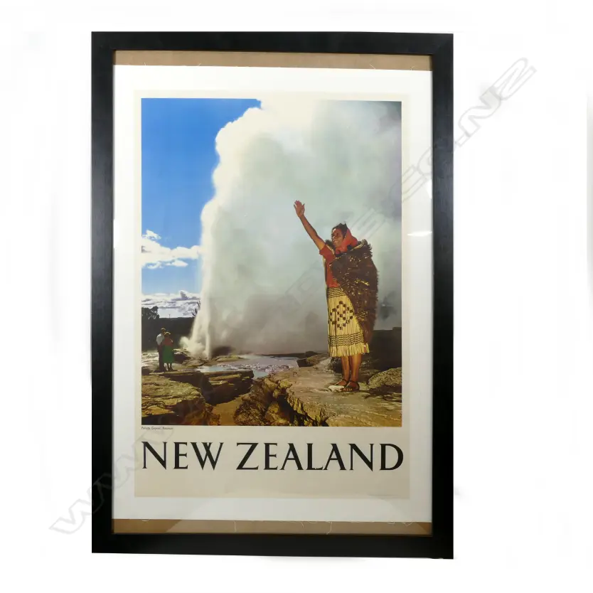 Vintage New Zealand tourist poster 'Guide Rangi - Pohutu Geyser Image 1++