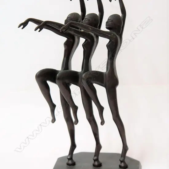 An Art Deco triple nude bronze sculpture by Henri Lautier