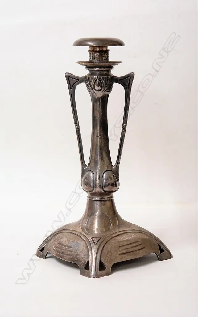 A German Secessionist movement silver plate column candlestick Image 1++