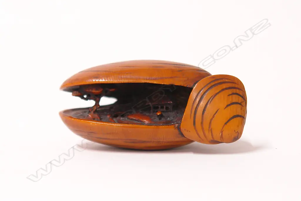 An old stained and carved ivory dreamshell netsuke Image 1++