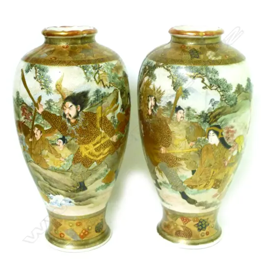 A pair of fine Satsuma earthenware vases