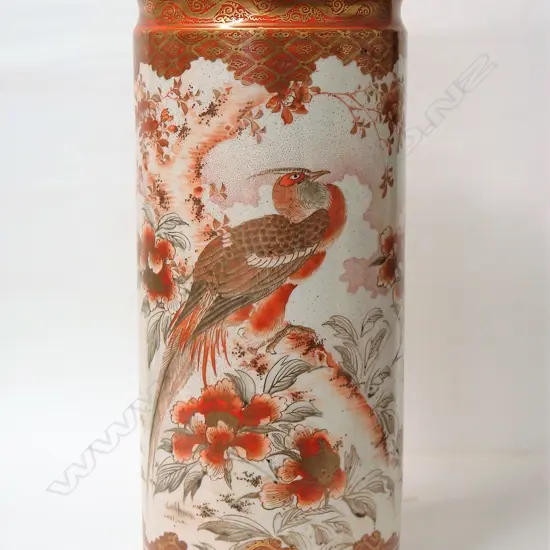 A 19thC Japanese Kutani large cylinder vase