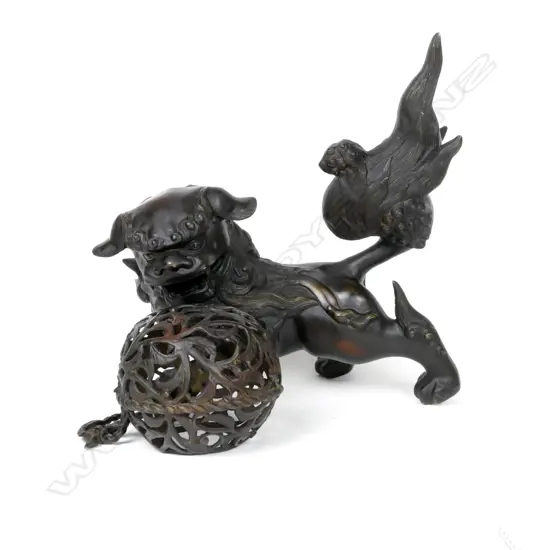 A large Japanese bronze shishi pup