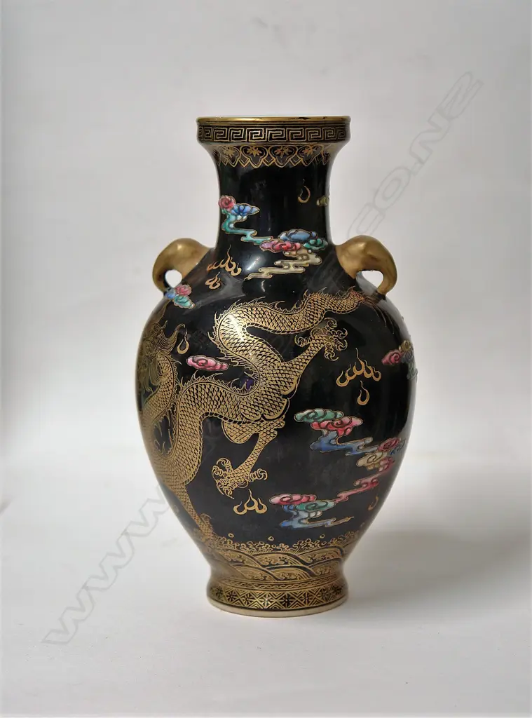 A Chinese porcelain polychrome enamel on black vase Image 1++
