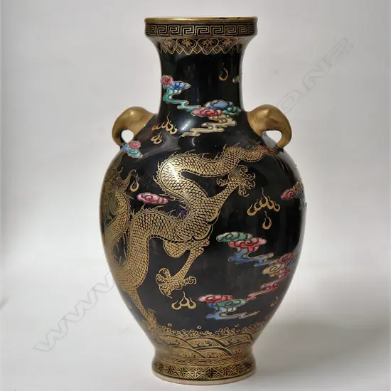 A Chinese porcelain polychrome enamel on black vase