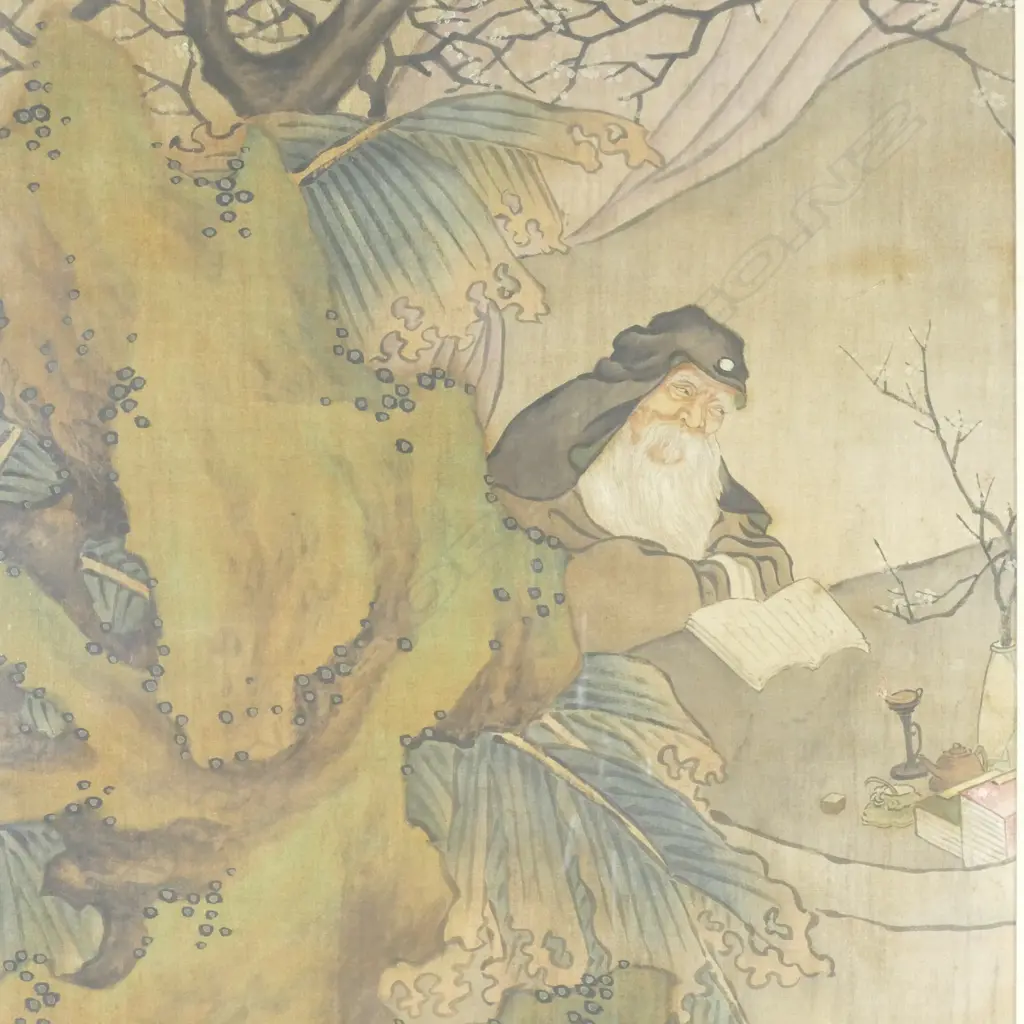A framed Chinese scroll painting on silk Image 1++