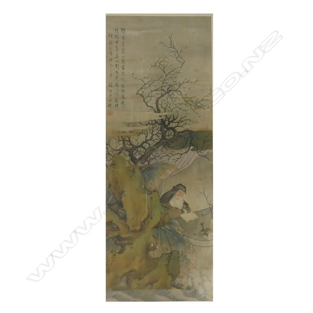 A framed Chinese scroll painting on silk Image 1++