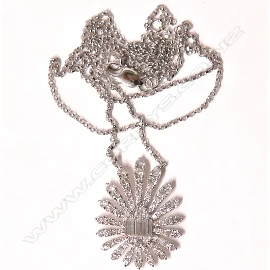A lady's modern 18ct. white gold and diamond floral cluster pendant on chain