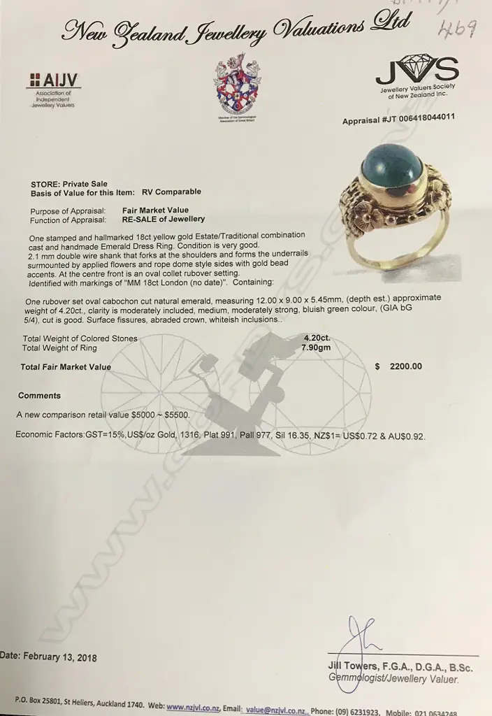An estate 18ct. gold and emerald ring Image 1++