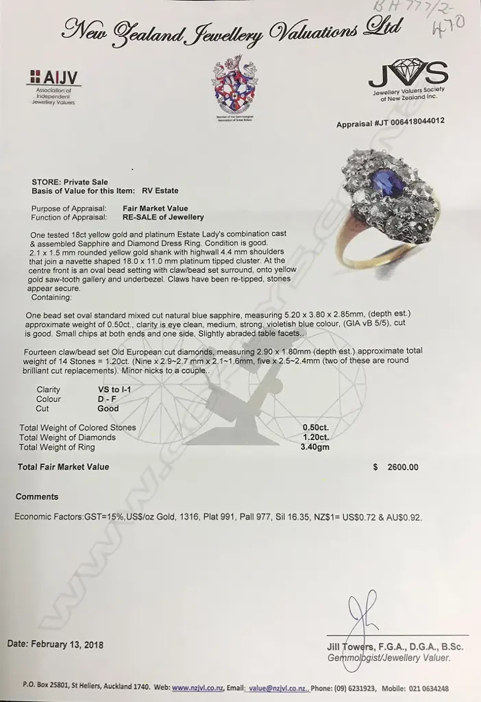 An estate 18ct. gold diamond and sapphire ring Image 1++
