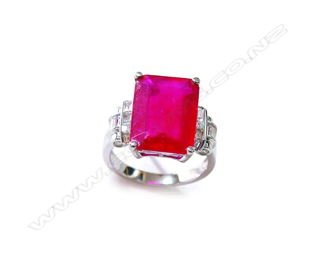 A modern 18ct. white gold impressive large ruby and diamond ring Image 1++