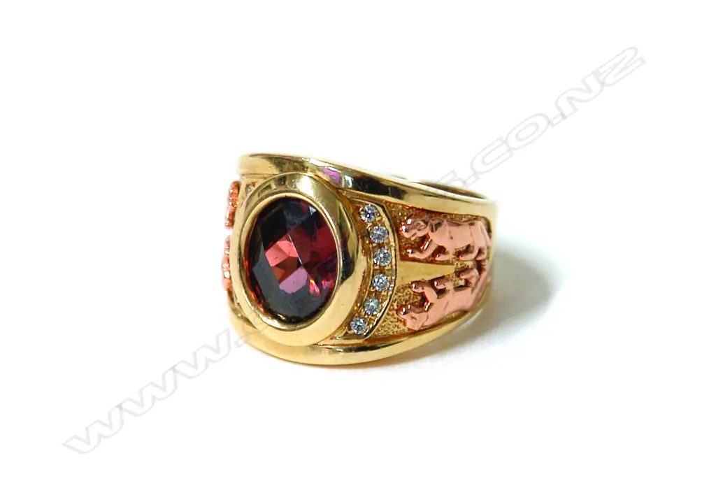 A lady's modern 14ct. yellow and rose gold tourmaline and diamond dress ring Image 1++