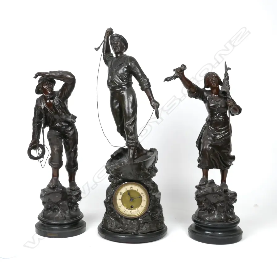 A Victorian spelter figural clock garniture set Image 1++