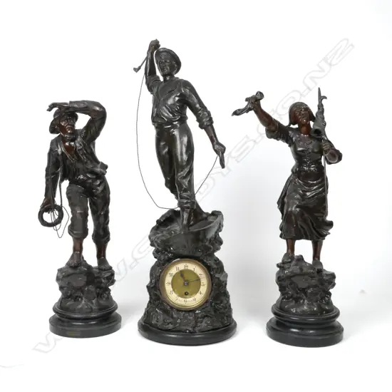 A Victorian spelter figural clock garniture set