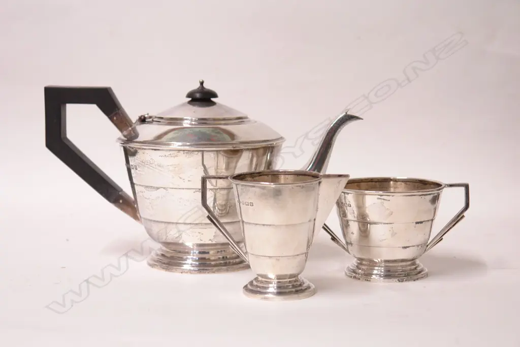 A 1920 Art Deco silver three piece tea service Image 1++