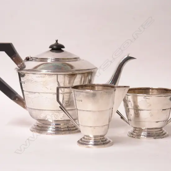 A 1920 Art Deco silver three piece tea service