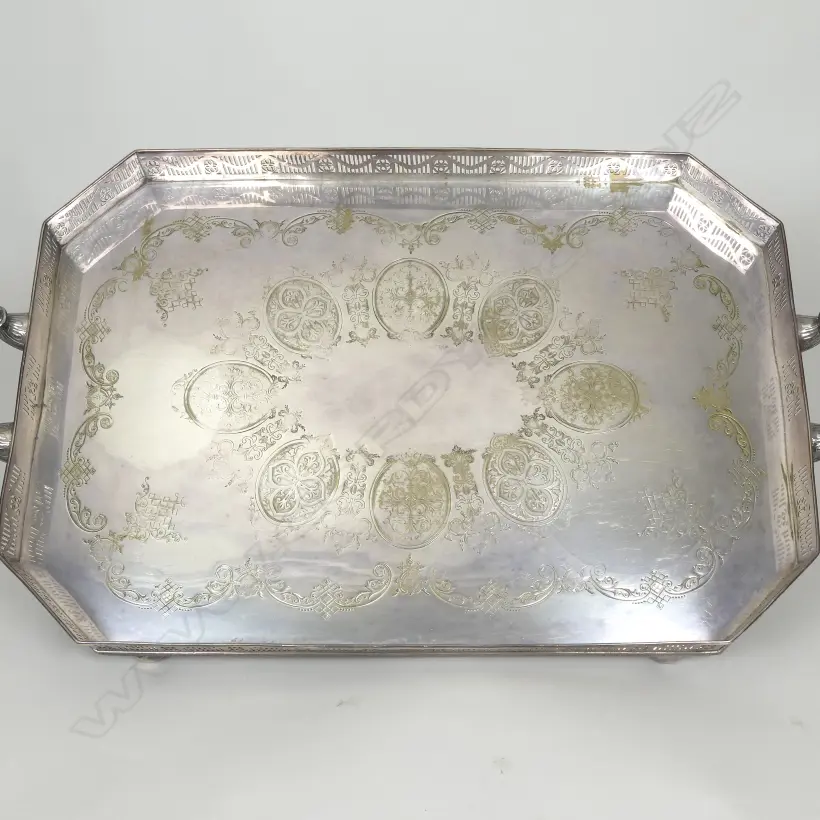 A large Victorian silver plated butler's tray Image 1++