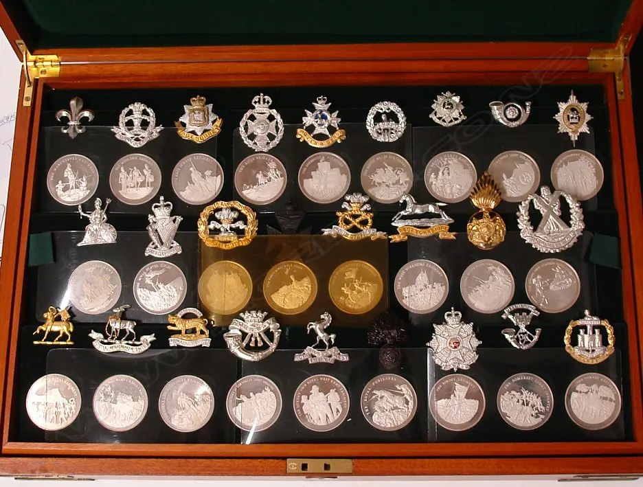 A modern limited edition silver medallion and military badge set 'Great British Regiments' Image 1++