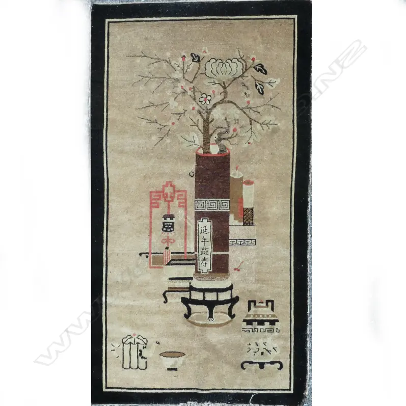A small old handmade Chinese Art Deco all wool rug Image 1++