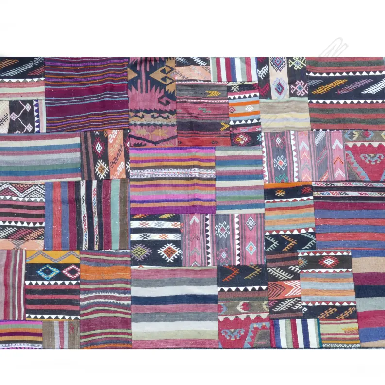 An unusual hand knotted Turkish patchwork kilim rug Image 1++