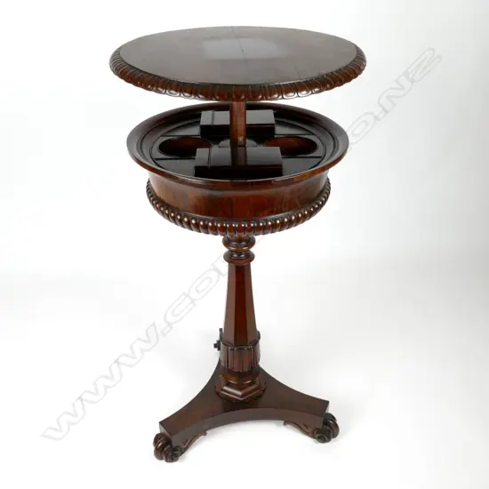 A rare William IV rosewood circular teapoy