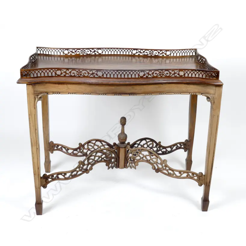 A mahogany Chippendale Revival tray top serpentine side table Image 1++