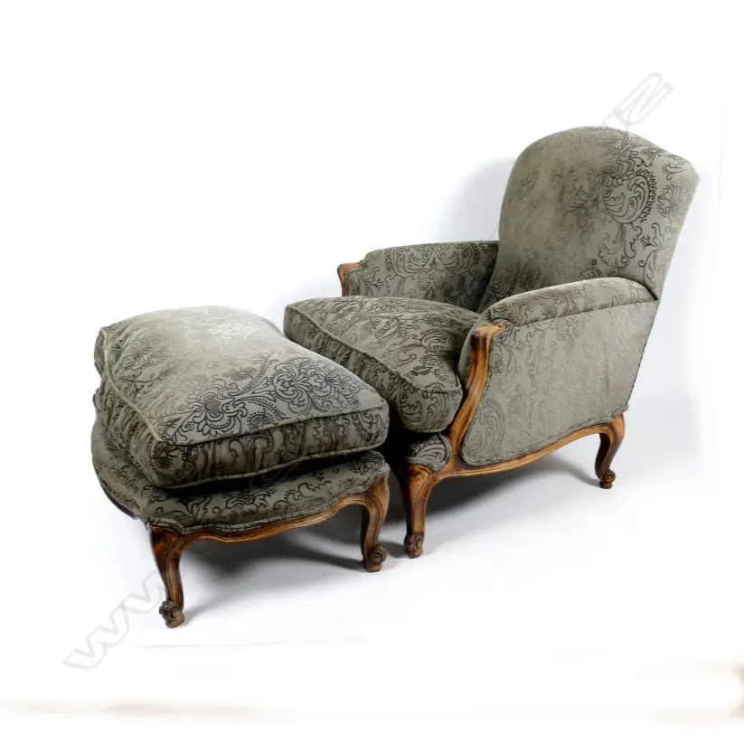 A large French style armchair and matching ottoman stool Image 1++