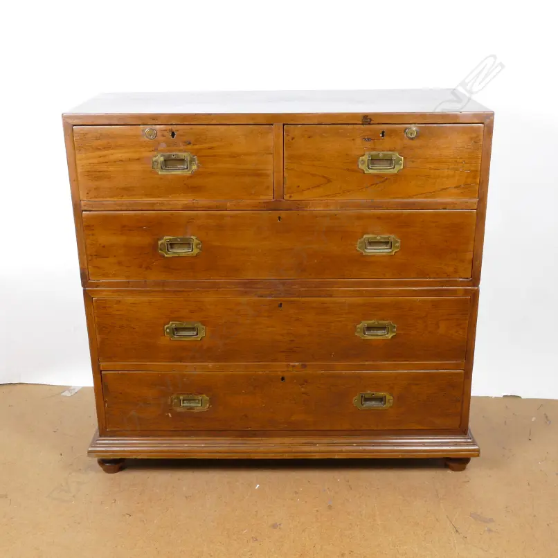 A 19thC teak two-stage military chest Image 1++