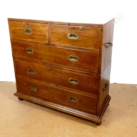 A 19thC teak two-stage military chest