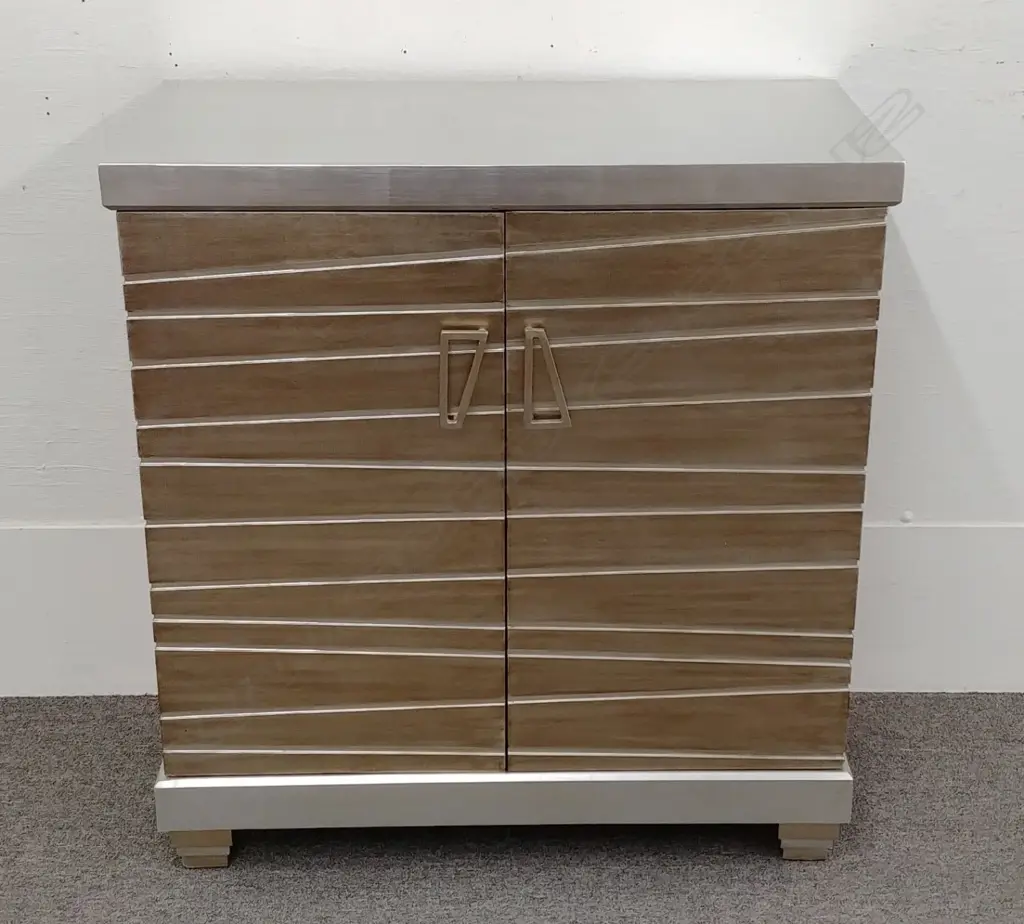 A stylish modern silver finish two door cabinet Image 1++