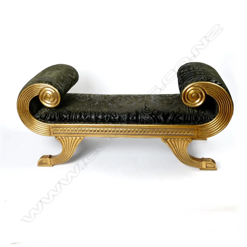 A modern decorative Egyptian Revival stool with scroll ends Image 1++