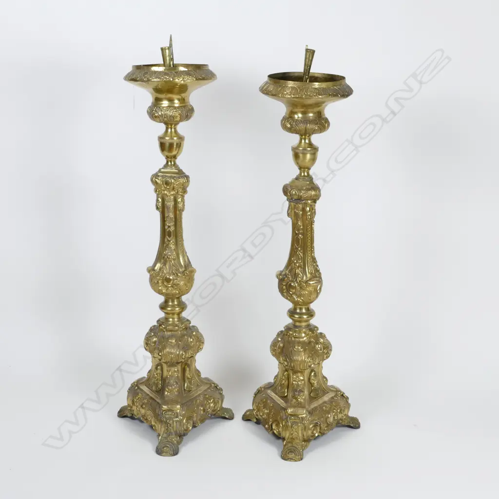A pair of impressive French 19thC church pricket candlesticks Image 1++