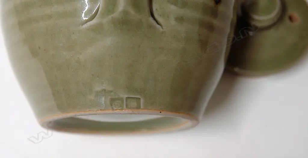 A rare Crowan pottery double marked celadon lidded jug Image 1++