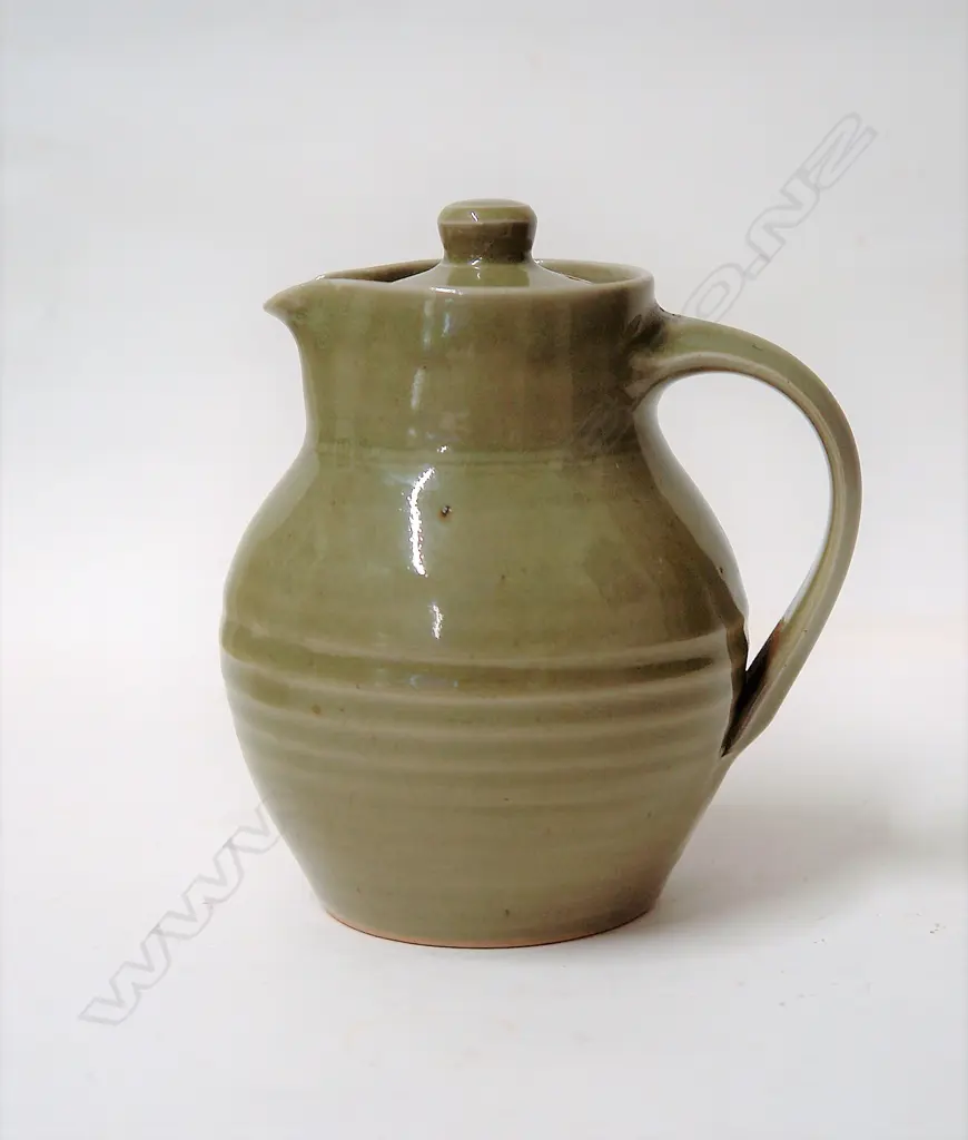 A rare Crowan pottery double marked celadon lidded jug Image 1++