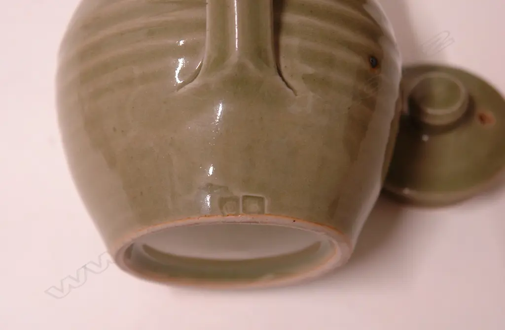 A rare Crowan pottery double marked celadon lidded jug Image 1++