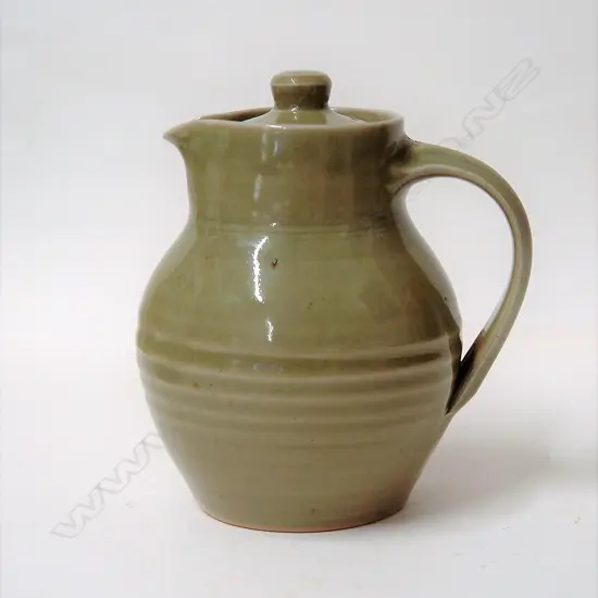 A rare Crowan pottery double marked celadon lidded jug