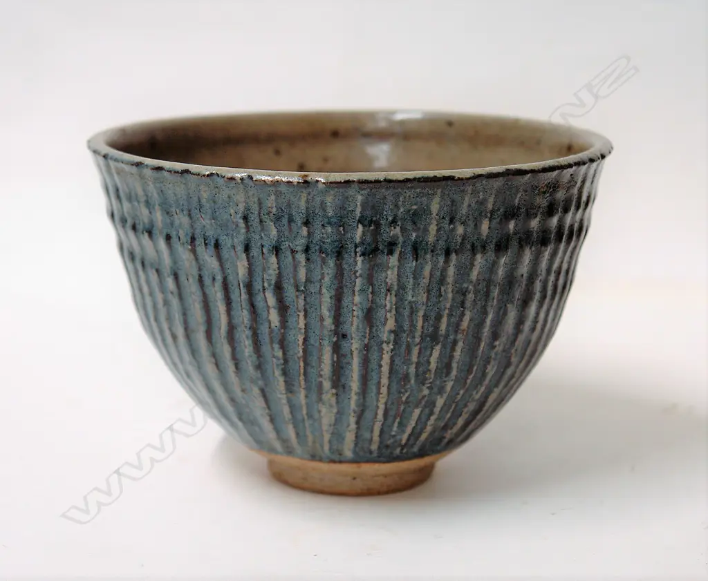 Katharine Pleydell-Bouverie 'fluted' grey and blue stoneware bowl Image 1++