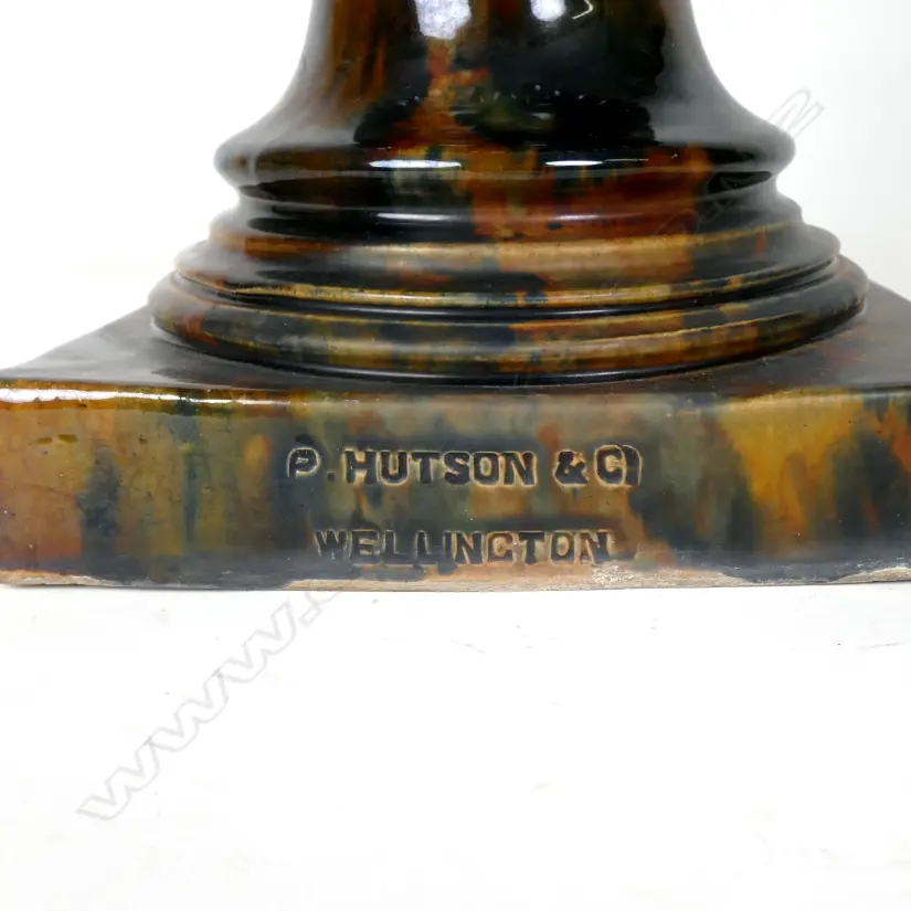 A rare N.Z. early colonial Hutson majolica two-stage urn on stand Image 1++