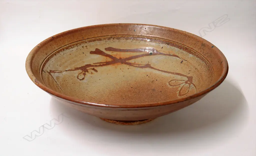 A large vintage Len Castle quince blossom stoneware bowl Image 1++