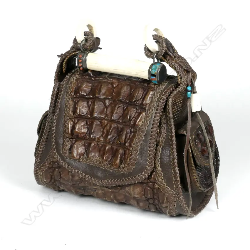 A crocodile skin and leather handbag Image 1++