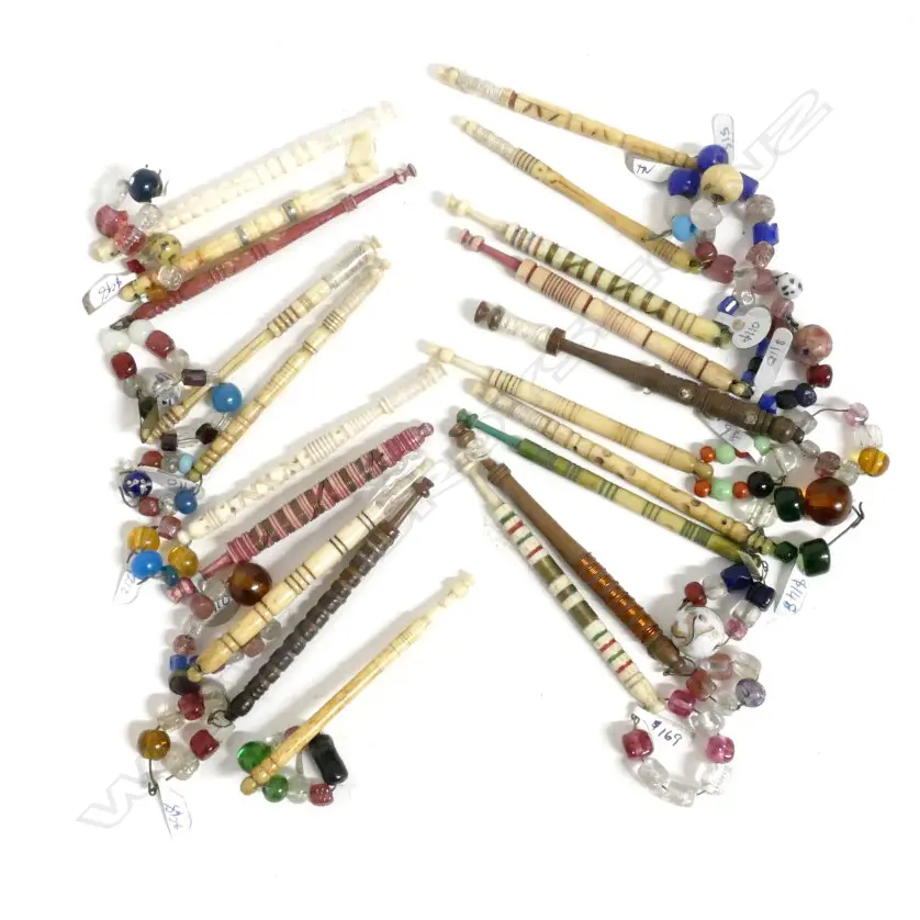 A selection of 20 Victorian bone and wood lace bobbins Image 1++