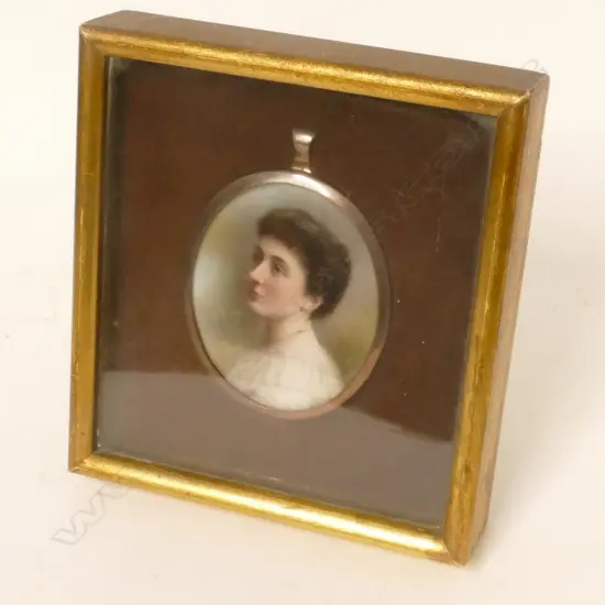 A painted portrait miniature on ivory of Audrey Halsey