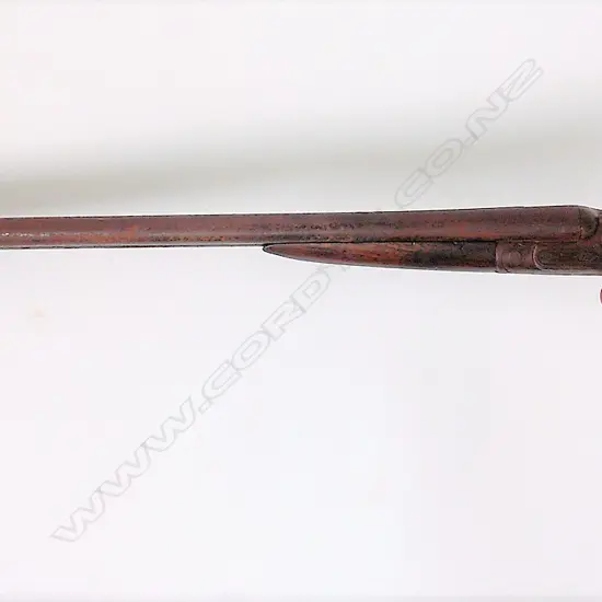 An antique hammer action 12-gauge double barrel shotgun